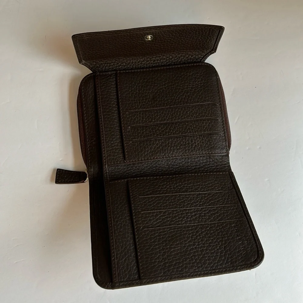 Lamarthe Paris Compact Wallet in Brown Pebbled Leather